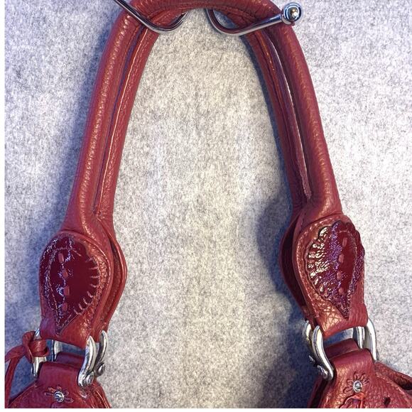 Brighton Red Pebbled Leather Melania Shoulder Handbag, Hobo, Large Satchel - Picture 6 of 14